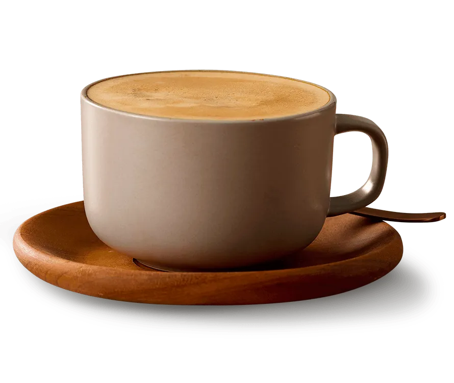 Caffe Mocha on a wooden side plate